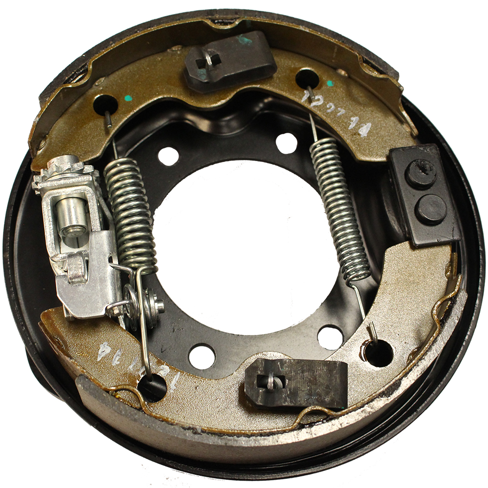 EZGO Brake Cluster Driver Side - Includes Backing Plate, Adjusting Mechanism, Brake Shoes W/Retainers, Springs, Activating Lever & Dust Cover - Cc 95+ G&E,, Ezgo 82+ G&E, Yam 82-06 G&E. Oem #17081G1, 20938G1, 22997G1, 27247G01, 27942G01, 70998G01, 72422G01,... - OEM #17081G1