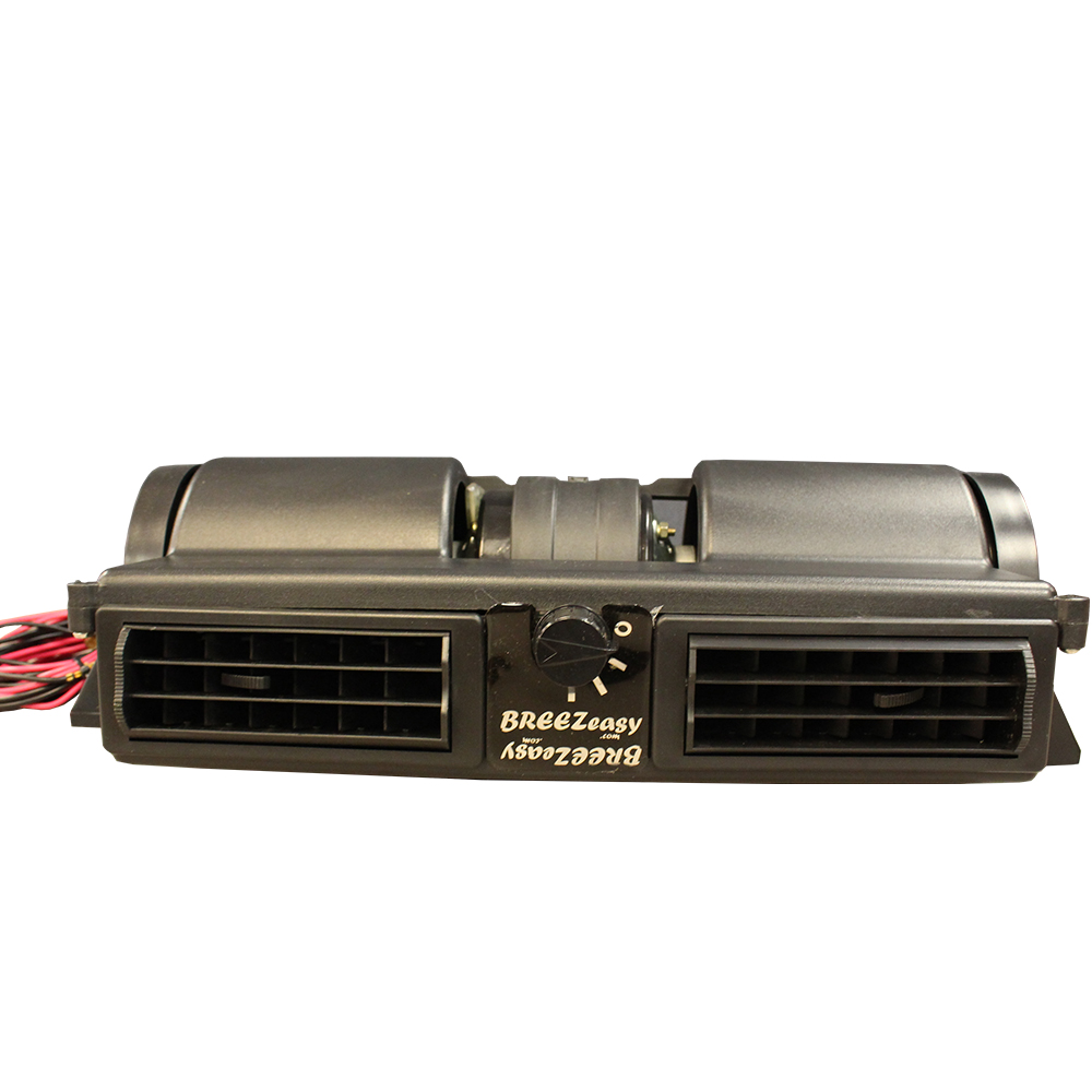 Universal Breezeasy Blower System, 12-48-Volt. Mounts Under Dash Or On The Top. Has A 3 Speed Switch And Automotive Quality Louvered Vents. Comes With Mounting Hardware. With Voltage Reducer