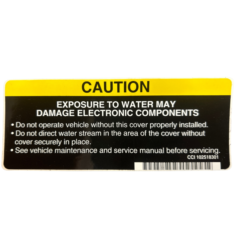 Club Car Precedent Caution Water Label - Cc PRECEDENT. 2005 &Older Seat - Oem# 102518301 - OEM #102518301