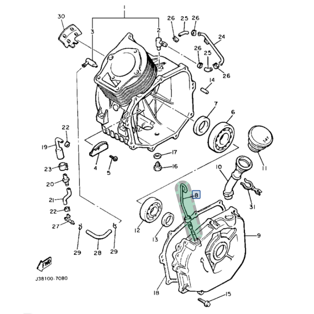Yamaha G2 Oil Dipstick - Yamaha Gas 1985+ G2-G22 & Drive - Oem# J38-15361-00-00 - OEM #J38-15361-00-00